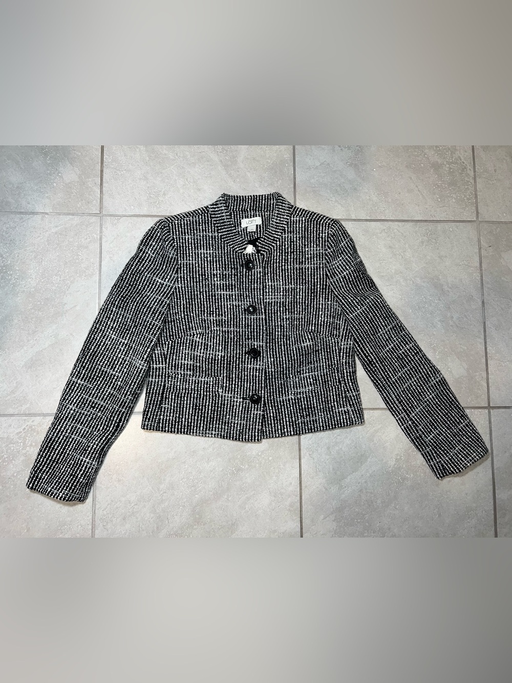 NWT Ann Taylor LOFT Black & White Tweed Jacket Size 12